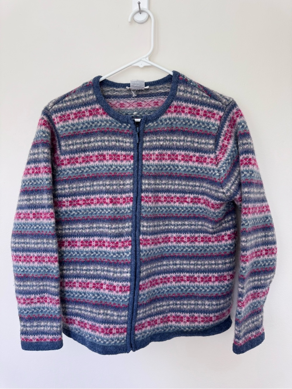 Talbots Vintage Zip-Up Wool Stripe Grandma Cardigan Sweater size Medium